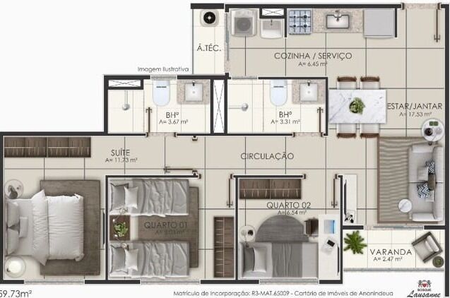 Apartamento, 2 quartos, 50 m² - Foto 3