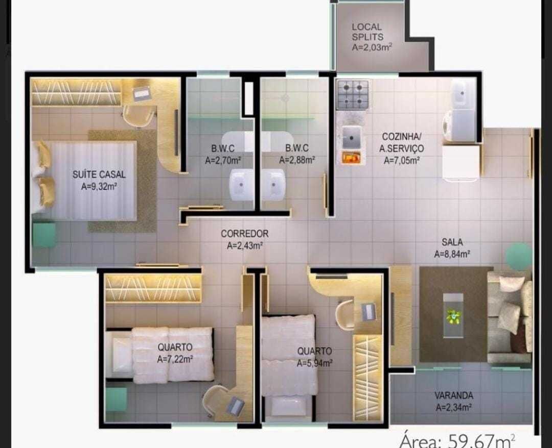 Apartamento, 3 quartos, 59 m² - Foto 25